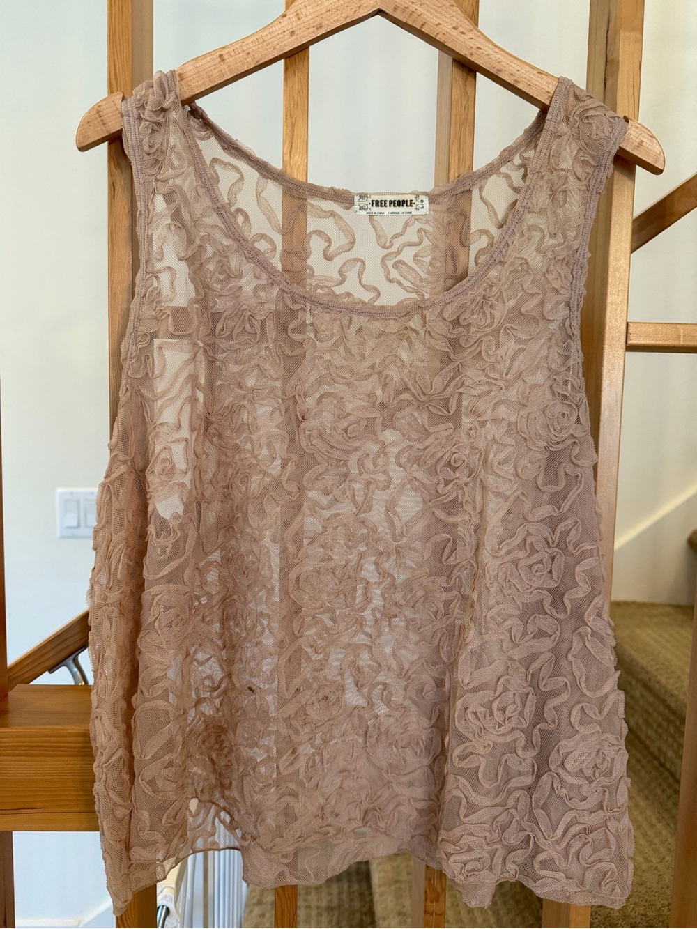 Free People Sheer Floral Appliqué Tank in Taupe